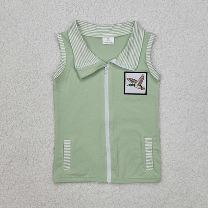 Baby Kids Toddler Sleeveless Embroidery Deer Dog Duck Pockets Sibling Zipper Tops