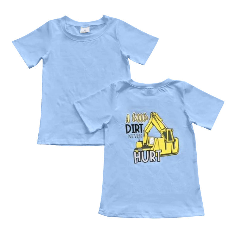 Preorder Baby Boy Short Sleeves Digger Blue Tee Shirt Tops