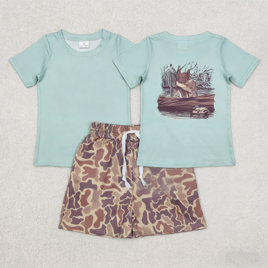 Baby Boys Short Sleeves Dogs Ducks Shirt Camo Pockets Shorts Summer Clothes Set RTS