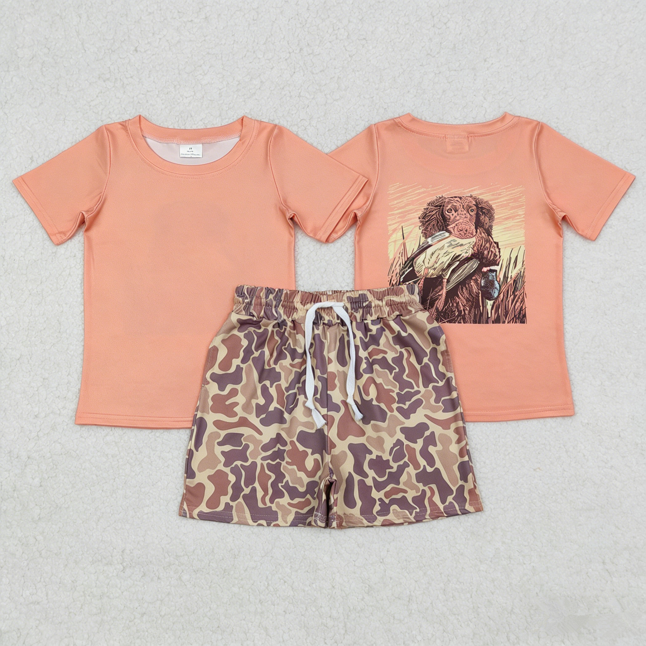 Baby Boys Kids Blue Short Sleeves Dog Duck Shirt Camo Pockets Shorts Hunting Clothes Set RTS