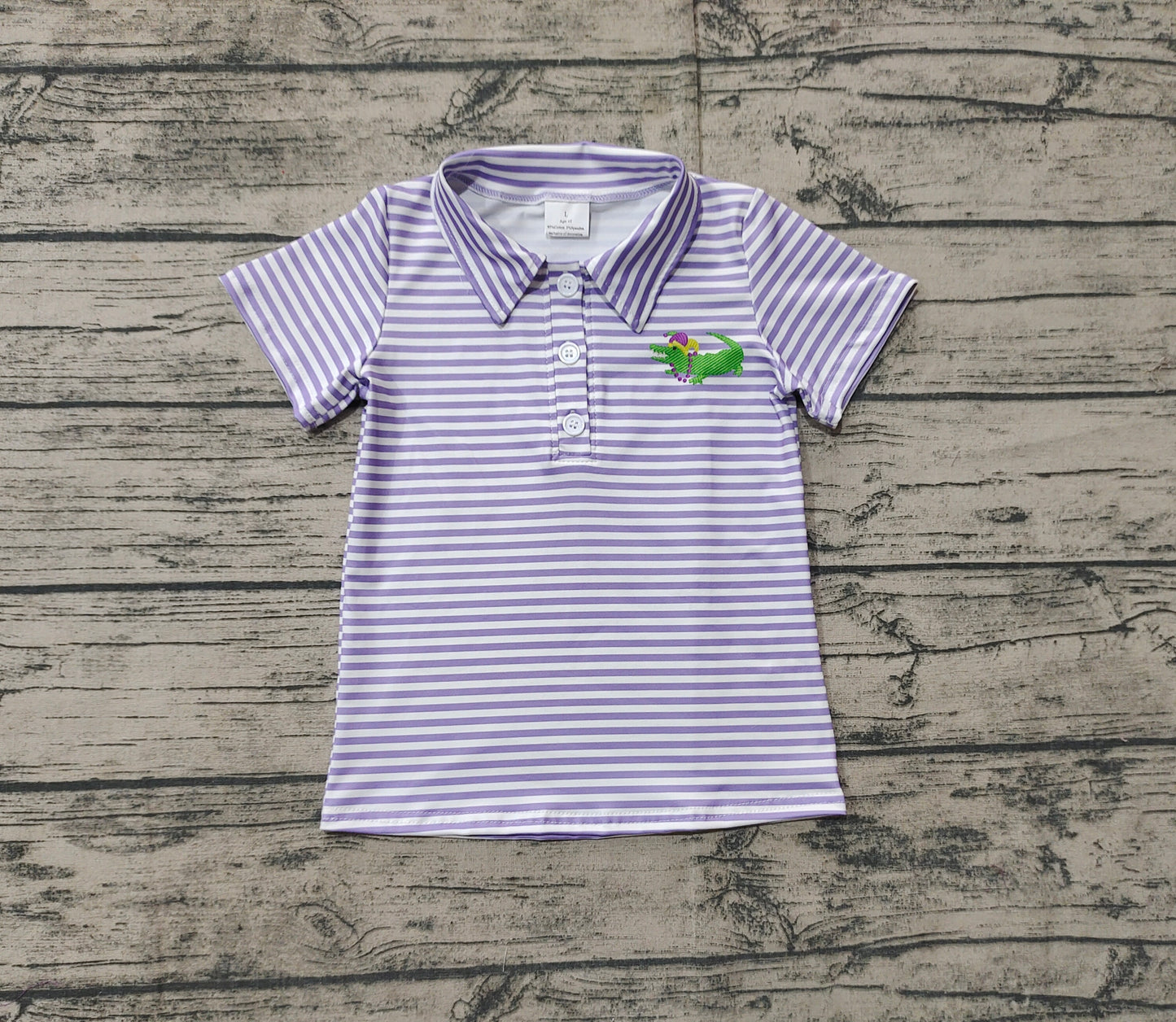 RTS Baby Boy Short Sleeves Mardi Gras Purple Stripes Tee Shirt Tops