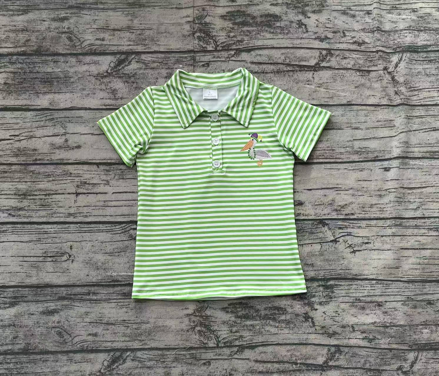 Baby Boy Short Sleeves Duck Green Stripes Shirt Tops