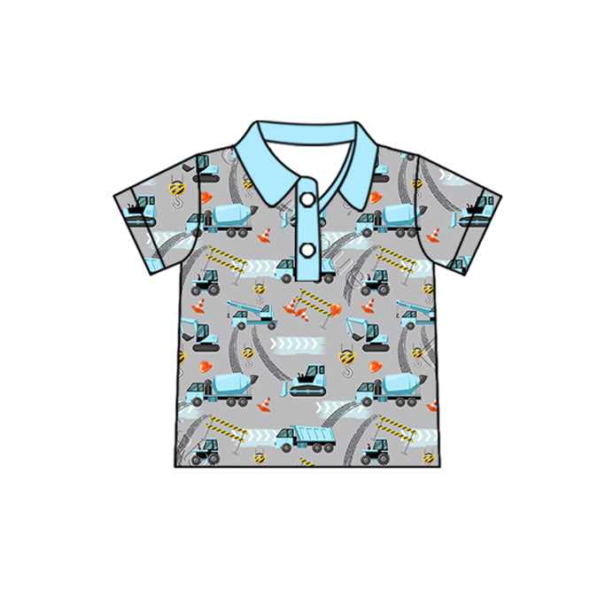 Preorder Baby Boy Short Sleeves Construction Buttons Shirt Tops