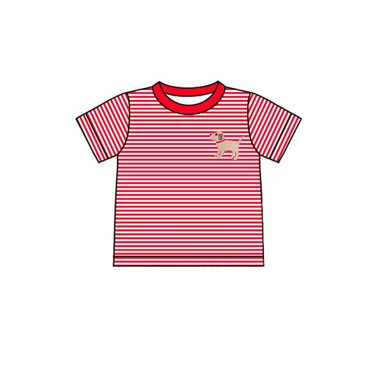 Preorder Baby Boy Short Sleeves Red Stripes Dog Tee Shirt Tops