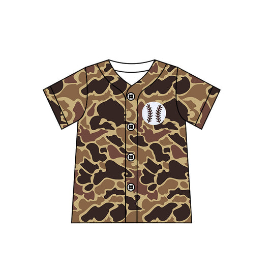 Preorder Baby Boy Short Sleeves Brown Camo Baseball Tee Shirt Tops