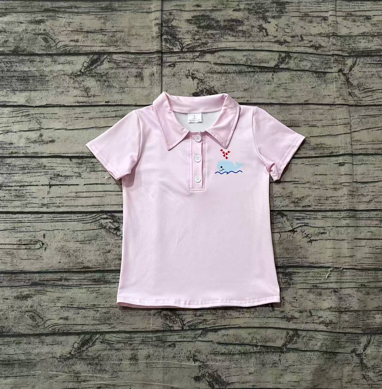 RTS Baby Boy Short Sleeves Whale Heart Pink Pullover Buttons Shirt