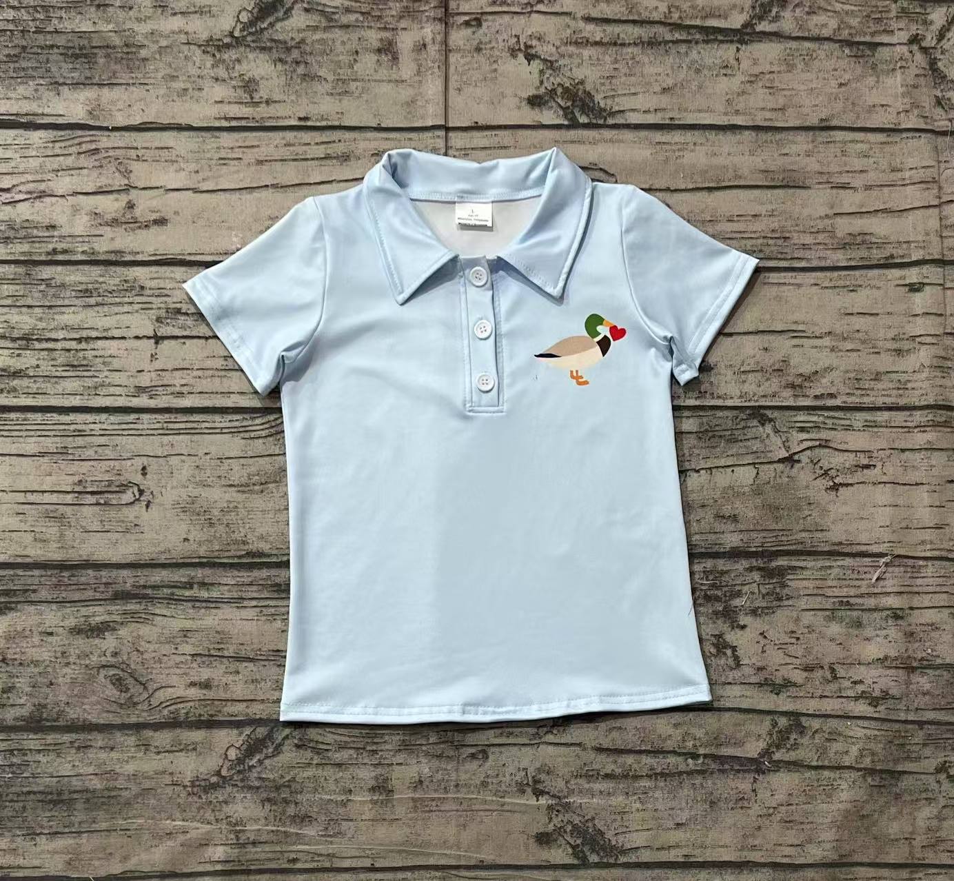 RTS Baby Boy Short Sleeves Duck Heart Blue Buttons Pullover Shirt