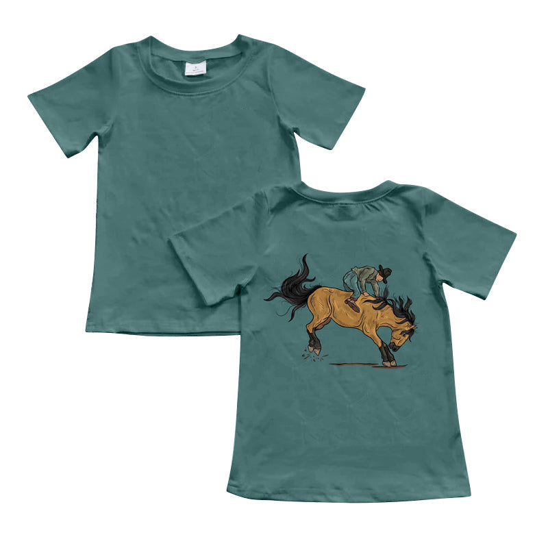 Preorder Baby Boy Short Sleeves Western Rodeo Horse Green Tee Shirt