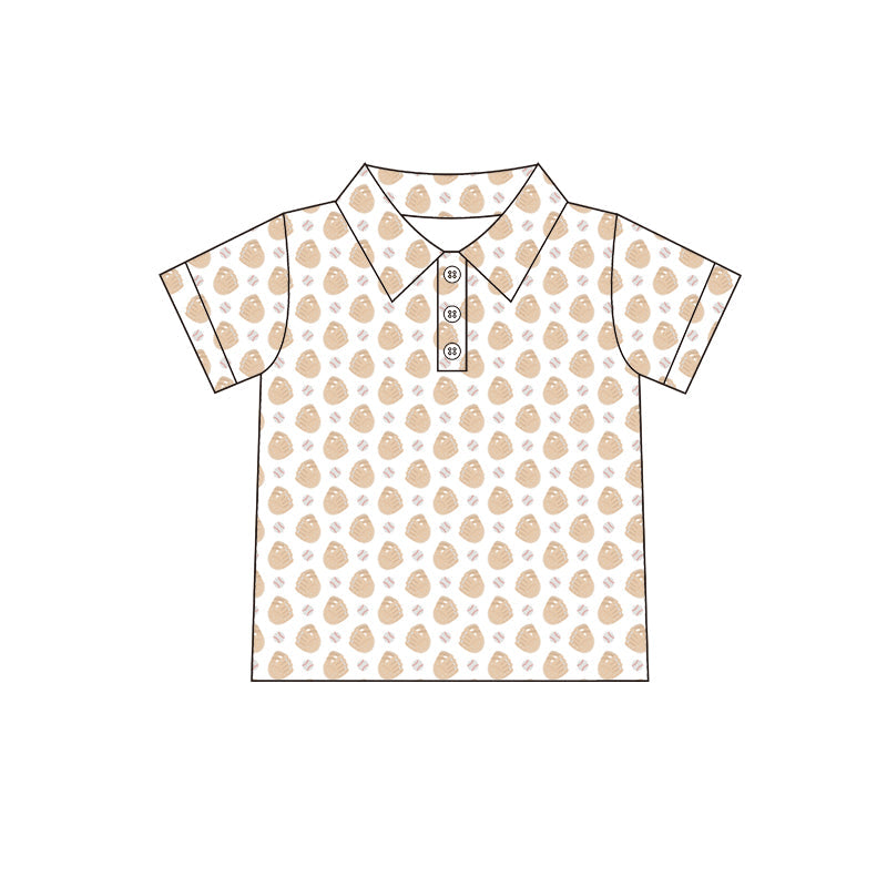 Preorder Baby Boy Short Sleeves Baseball Gloves Buttons Shirt