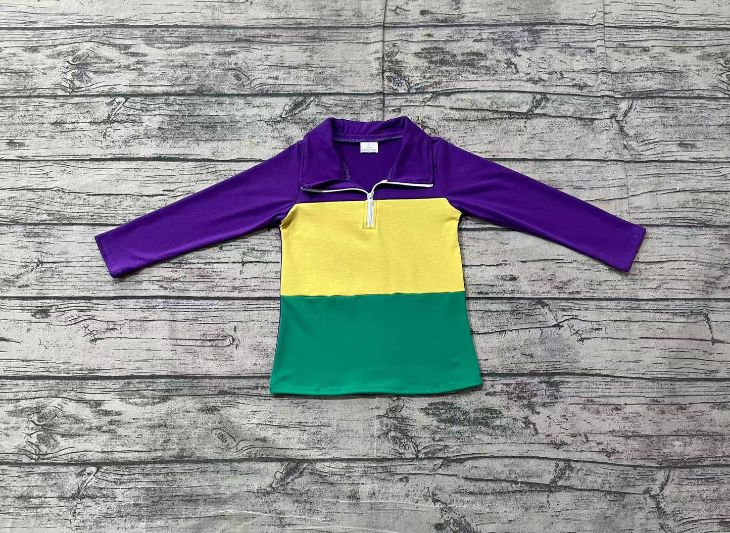 Baby Boy Long Sleeves Mardi Gras Purple Yellow Green Zipper Tee Shirt Tops