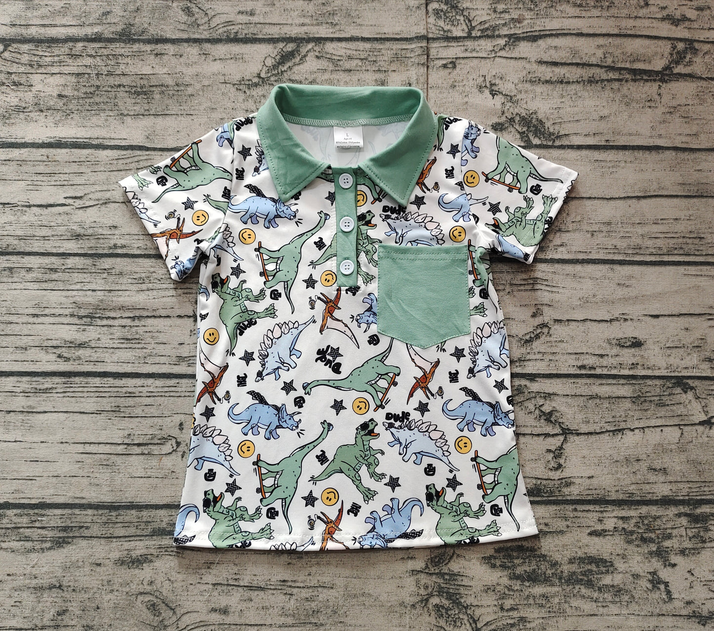 RTS Baby Boy Short Sleeves Dinosaurs Pocket Buttons Shirt