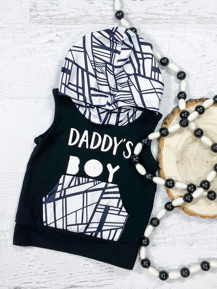 Preorder Baby Kids Sleeveless Daddy's Boy Hoodie Pocket Shirt Tops