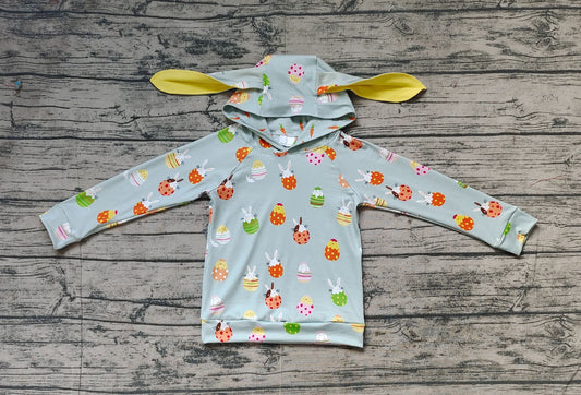 Preorder Baby Boy Long Sleeves Easter Rabbits Eggs Hoodie Green Shirt Tops（ No moq ）