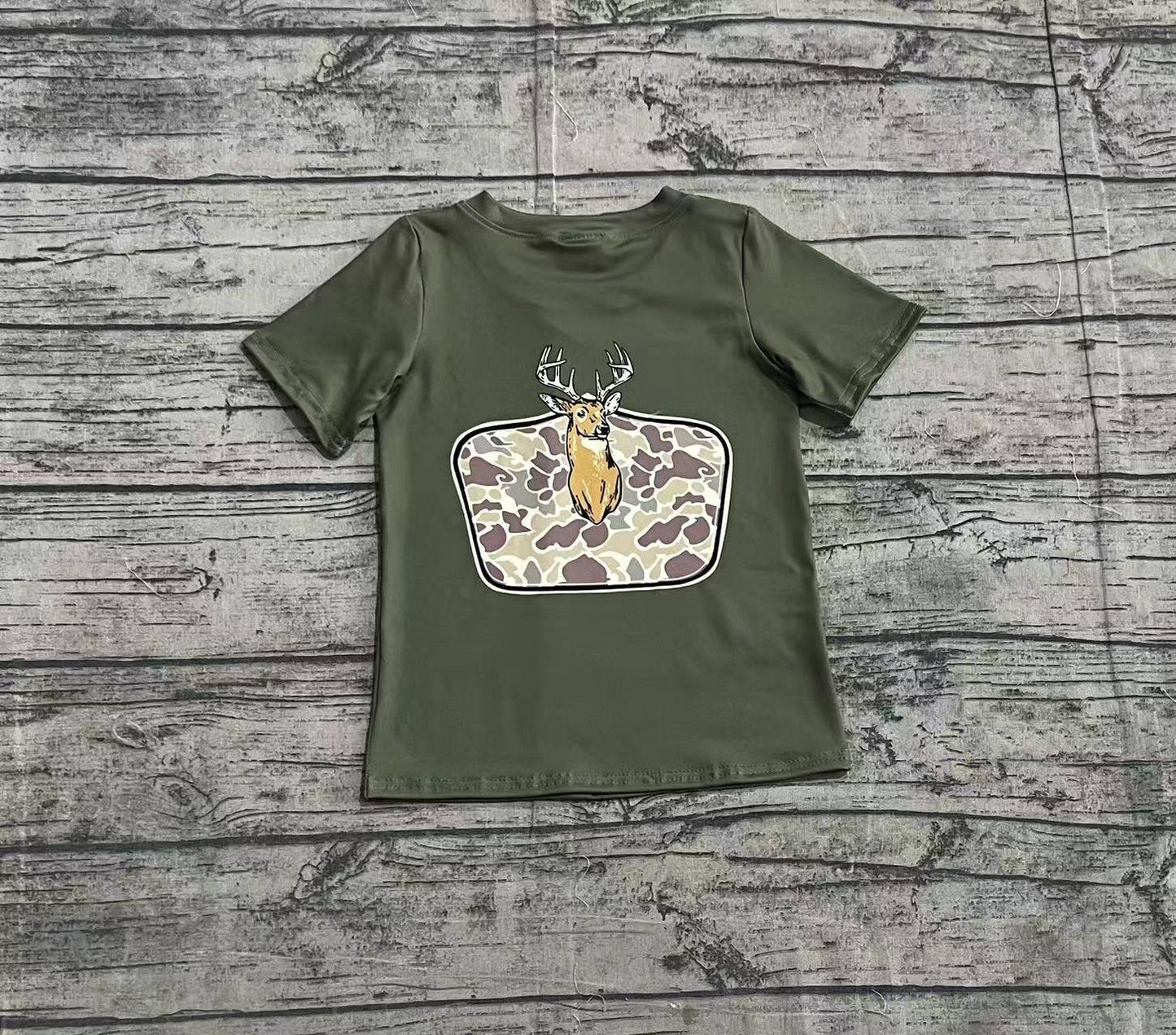 Baby Boy Short Sleeves Deer Camo Green Tee Shirt Tops RTS