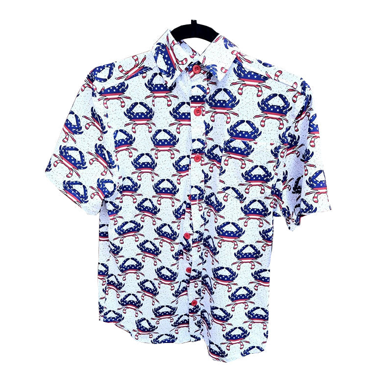 Preorder Baby Boy Short Sleeves July 4th Crabs Buttons Tee Shirt Tops
