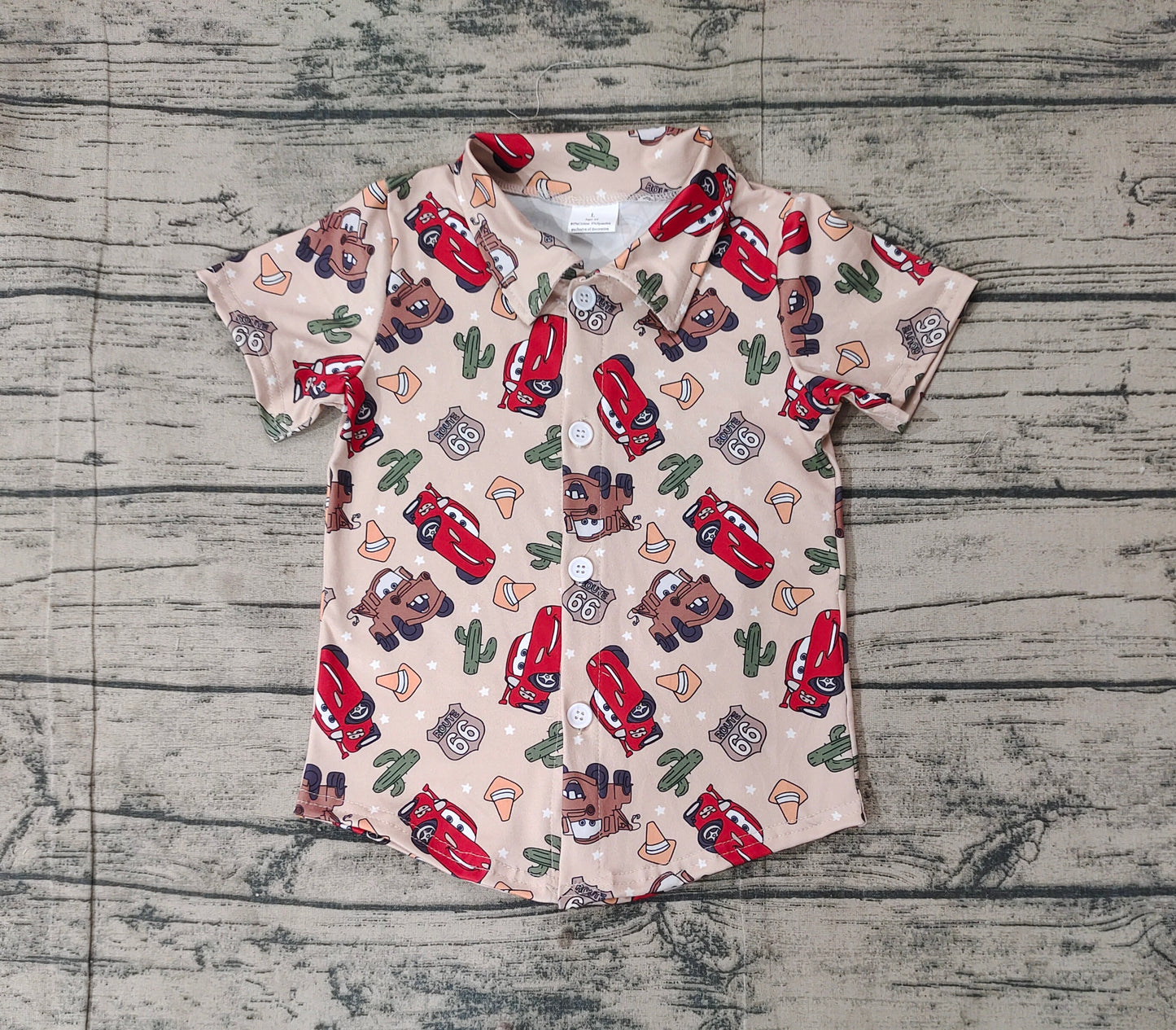 Preorder Baby Boy Short Sleeves Cars Cactus Buttons Western Tee Shirt Tops ( No moq )