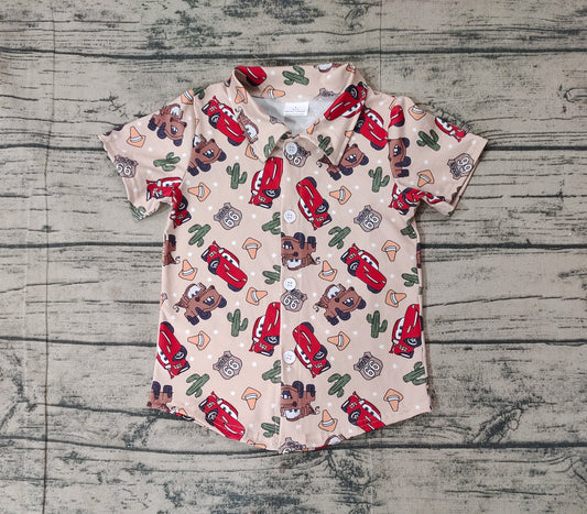 Preorder Baby Boy Short Sleeves Cars Cactus Buttons Western Tee Shirt Tops ( No moq )