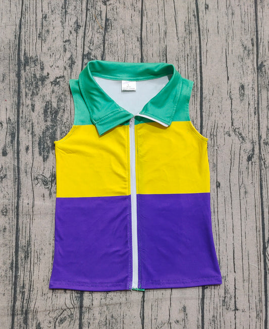 Baby Kids Toddler Mardi Gras Stripes Zipper Vest Shirt RTS