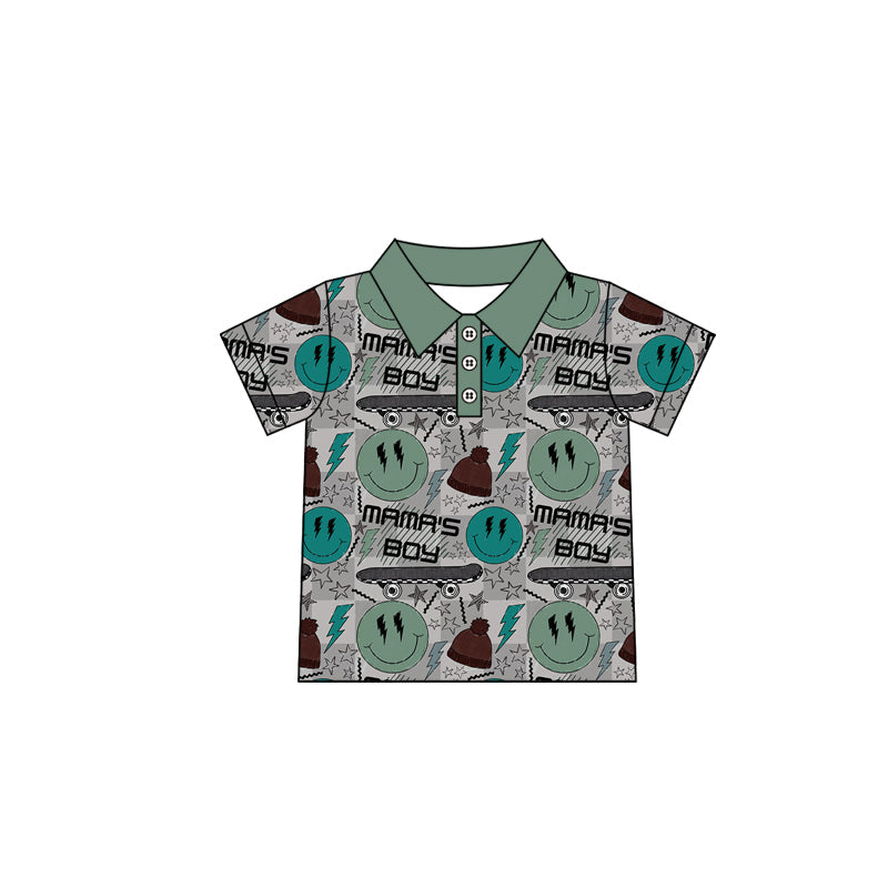 Preorder Baby Kids Short Sleeves Mama's Boy Buttons Pullover Shirt Tops