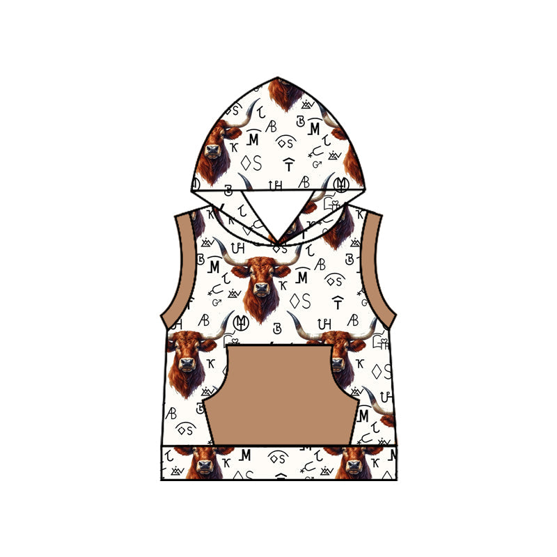 Preorder Baby Boy Sleeveless Western Cow Branded Hooded Shirt Tops ( Moq 5 )