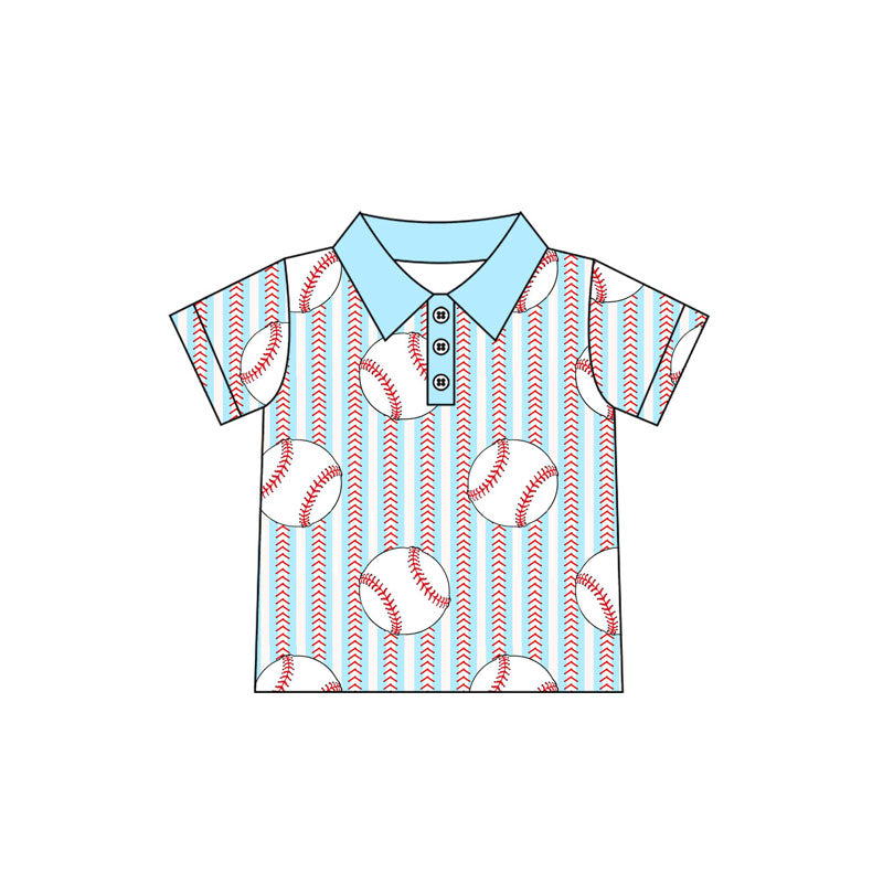 Preorder Baby Boy Kids Toddler Baseball Stripes Buttons Shirt Tee ( Moq 5 )