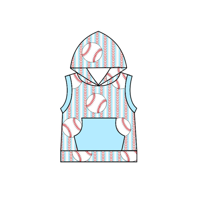 Preorder Baby Boy Kids Toddler Baseball Stripes Hooded Pocket Shirt Tops ( Moq 5 )