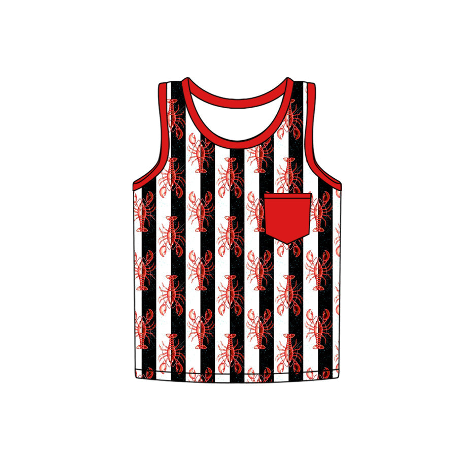 Preorder Baby Boy Sleeveless Stripes Crawfish Pocket Shirt Tops ( Moq 5 )