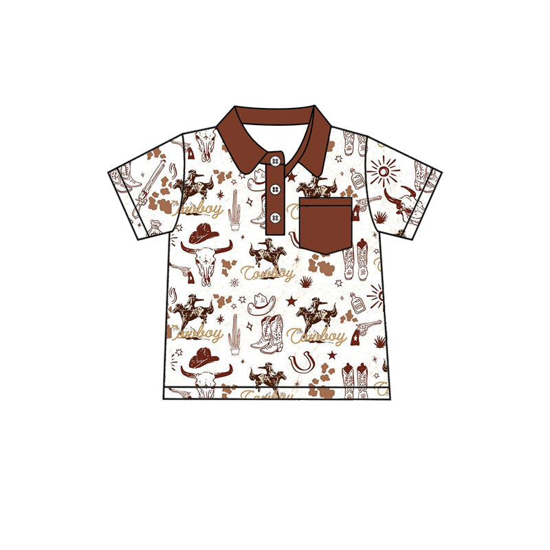 Preorder Baby Boy Short Sleeves Western Rodeo Boots Buttons Shirt ( Moq 5 ）