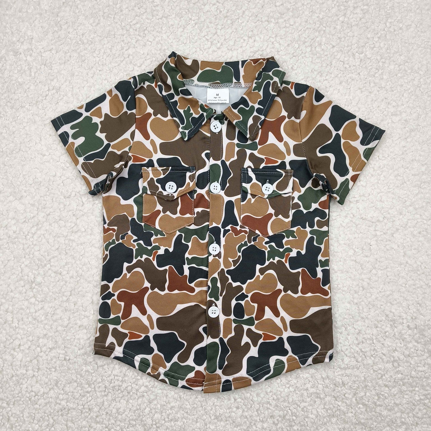 Baby Boy Short Sleeves Buttons Pockets Camo Shirt Sibling Clothes Tops RTS