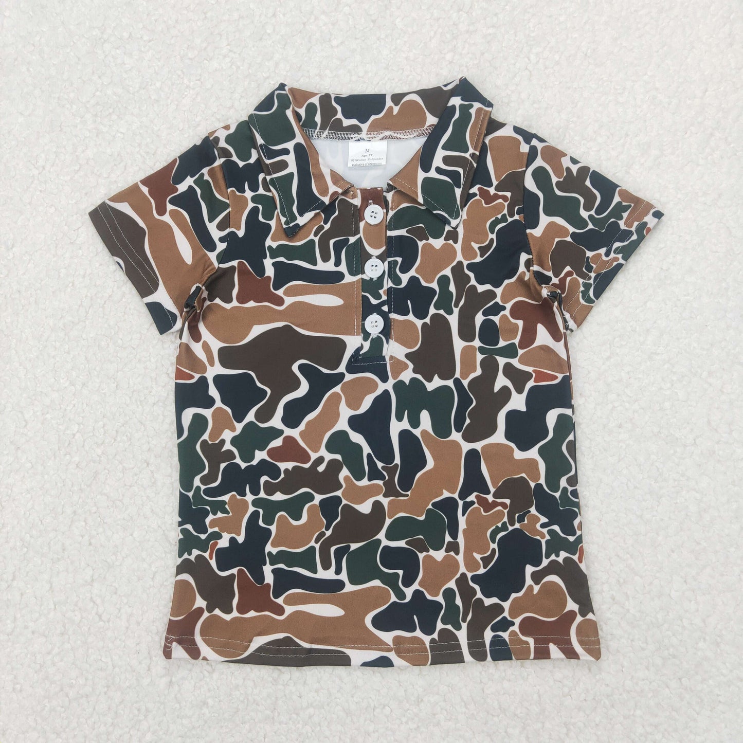 Baby Boy Short Sleeves Dark Brown Camo Buttons Shirt Sibling Tops Romper RTS