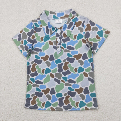 ( No. 1-4 ) Baby Boy Toddler Short Sleeves Buttons Camo Tee Sibling Shirt Tops RTS