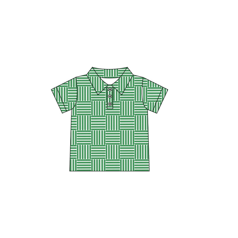 Preorder Adult Man Short Sleeves Stripes Plaid Green Buttons  Shirt Tops ( Moq 5 )
