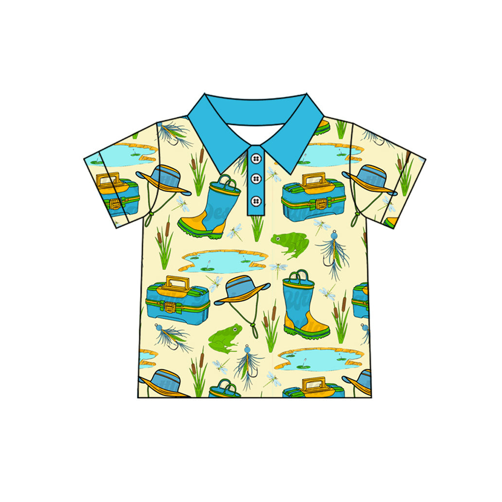Preorder Baby Boy Short Sleeves Fishing Buttons Shirt Tops ( Moq 5 )