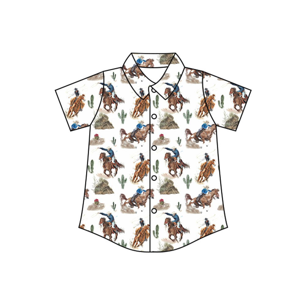 Preorder Baby Boy Short Sleeves Rodeo Cactus Western Buttons Shirt ( Moq 5 )
