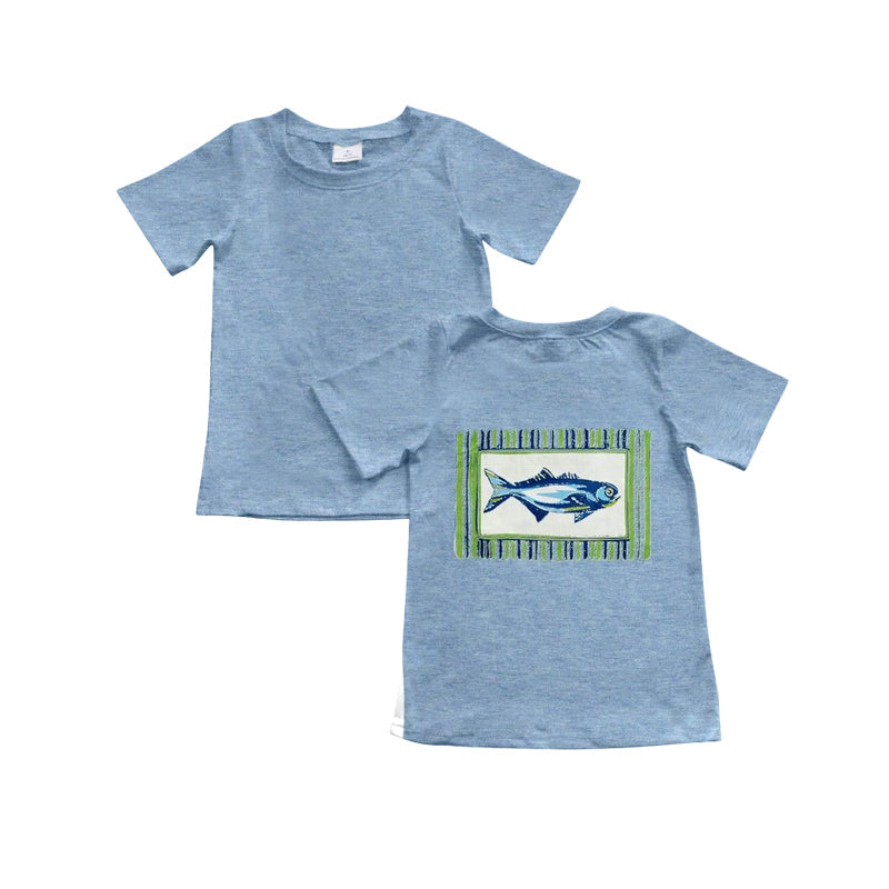 Preorder Baby Boy Short Sleeves Fish Shirt Tops ( Moq 5 )