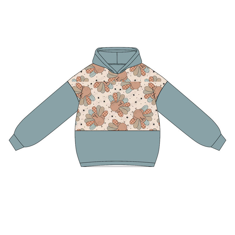 ( Moq 5 ) Preorder Baby Boy Blue Long Sleeves turkey Hoodies Tops Thanksgiving Shirt