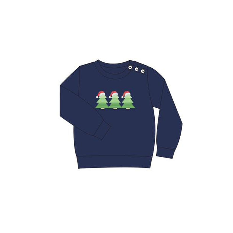 ( Moq 5 ) Preorder Baby Boy Navy Long Sleeves Tree Hats Christmas Shirt Tops