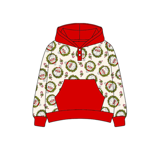 ( Moq 5 ) Preorder Baby Girl Long Sleeves Red Pocket Hoodie Candy Cane Santa Christmas Shirt Tops
