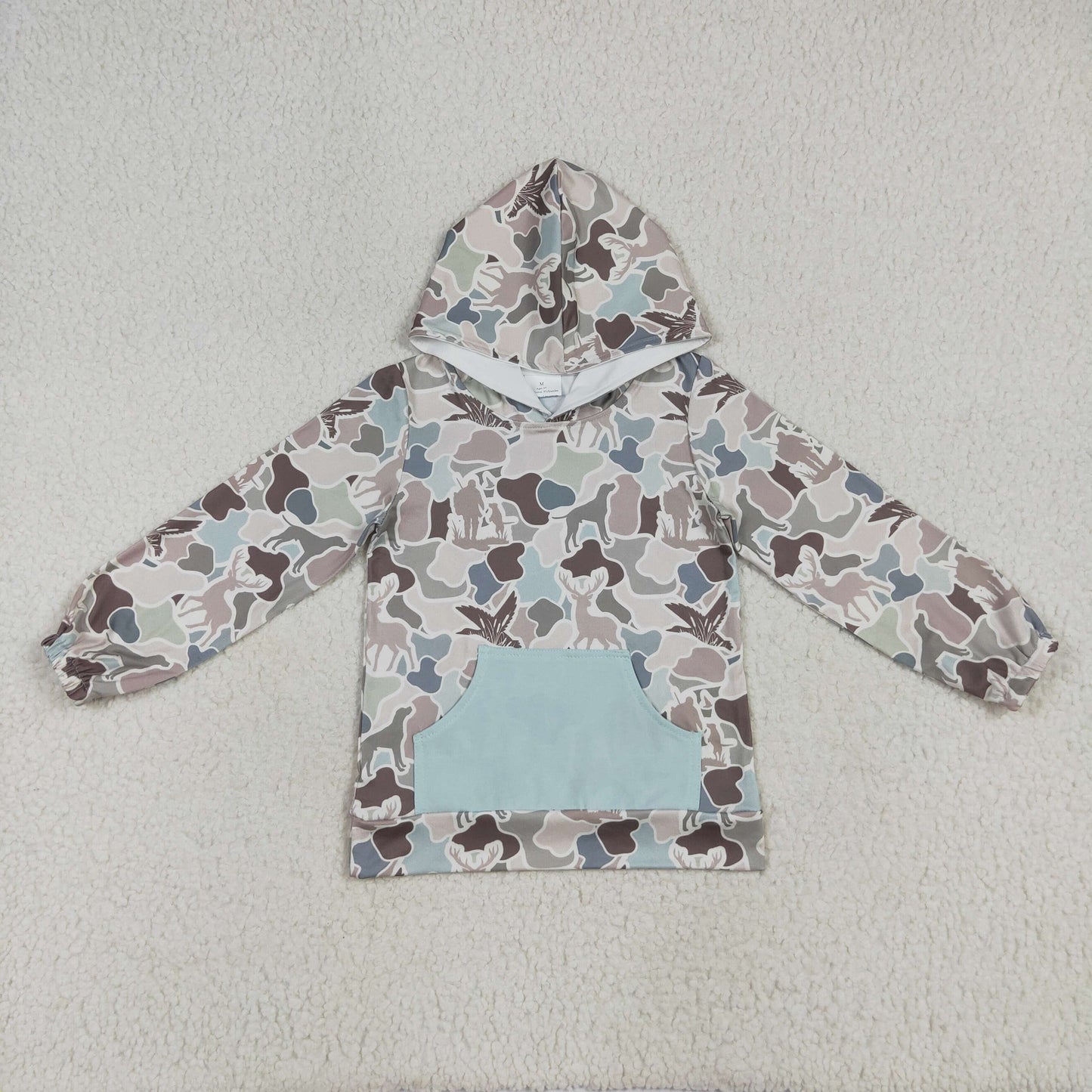 Sibling Boys Kids Long Sleeves Ducks Dogs Camo Pockets Hoodies Pullovers Shirts