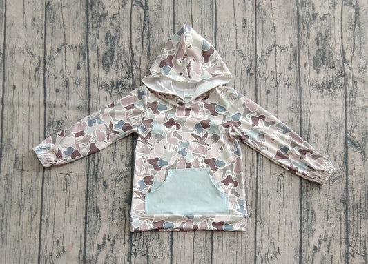 Baby Boy Long Sleeves Ducks Deer Dogs Camo Hunting Pocket Hoodie Shirt RTS