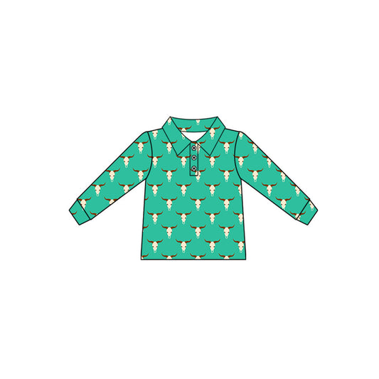 ( Moq 5 ) Preorder Baby Boy Long Sleeves Western Cow Green Shirt Tops