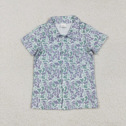 Boys Kids Short Sleeves Camo Fishing Sibling Buttons Shirt Tops RTS