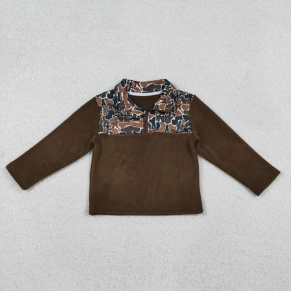 Sibling Baby Boy Long Sleeves Camo Zipper Fleece Pullover Shirts Tops RTS