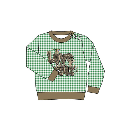 ( Moq 5 ) Preorder Baby Boy Long Sleeves Ducks Jesus Green Plaid Shirt