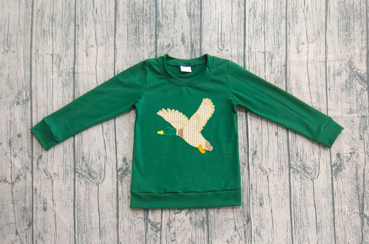 ( No moq ) Preorder Baby Boy Long Sleeves Embroidery Duck Green Shirt Tops