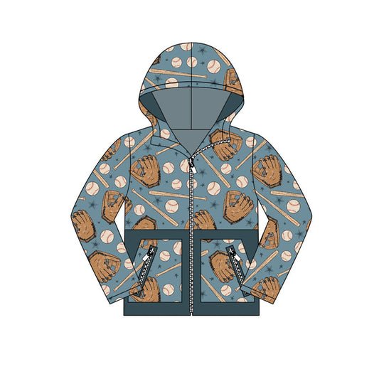 ( Moq 5 ) Preorder Baby Boy Long Sleeves Baseball Zipper Pockets Hoodie Shirt