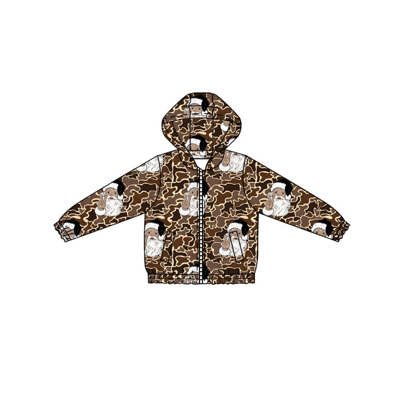 ( Moq 5 ) Preorder Baby Boy Long Sleeves Christmas Santa Camo Zipper Pockets Hoodie Shirt