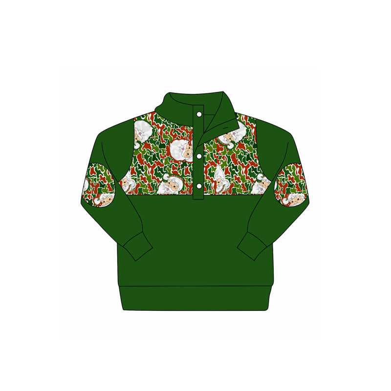 ( Moq 5 ) Preorder Boys Kids Santa Camo Christmas Buttons Green Pullover Shirt