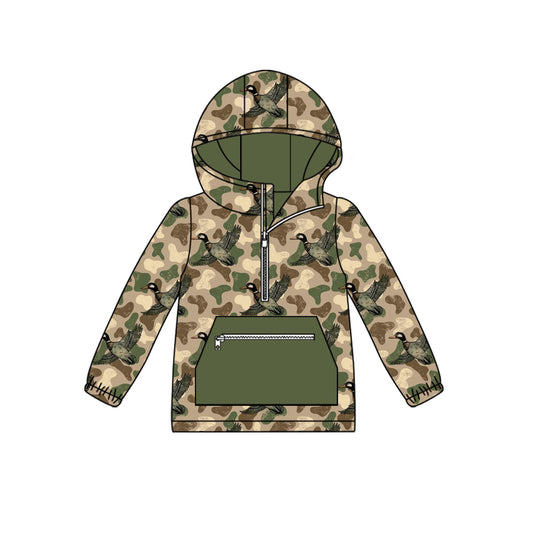 (Moq 5 ) Preorder Boys Kids Duck Camo Zipper Green Pocket Hoodie Shirt Tops