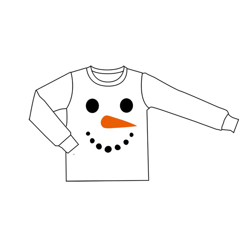 ( Moq 5 ) Preorder Kids Boys Long Sleeves Snowman Christmas White Shirt Tops